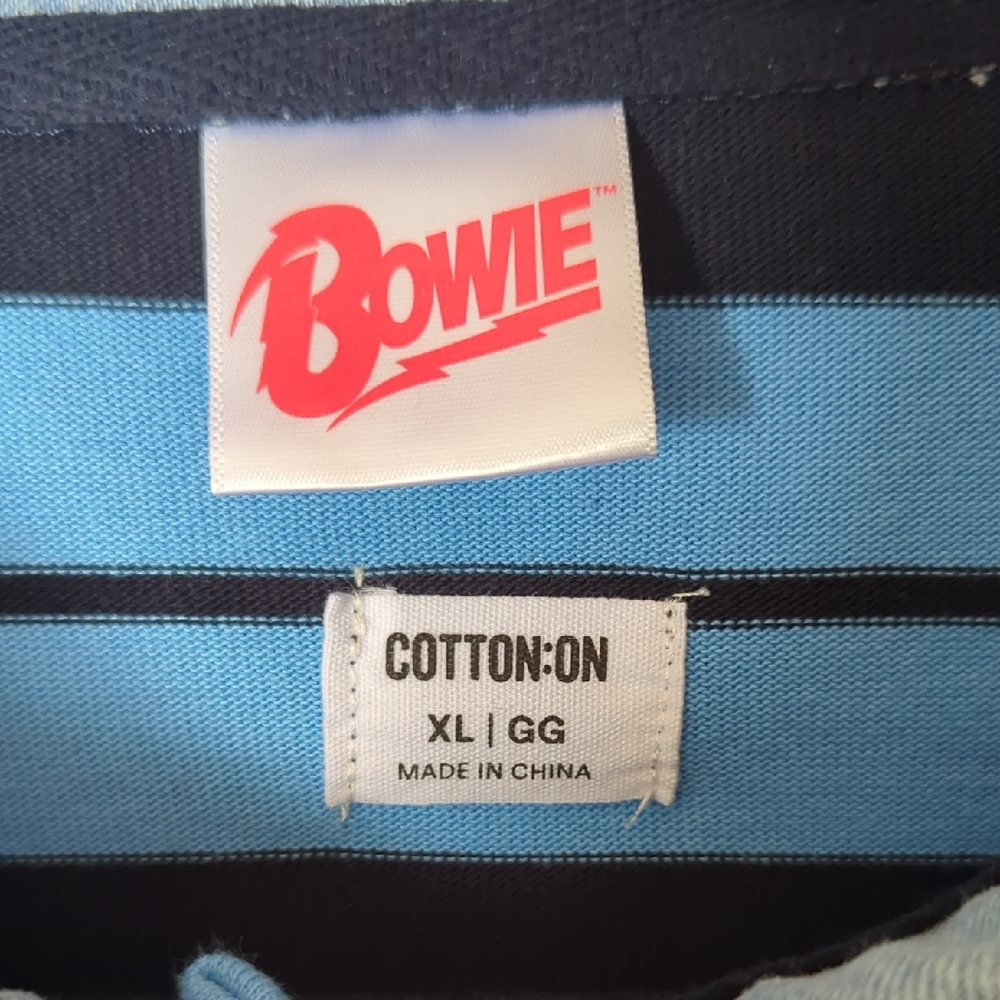 Bowie, David Bowie, Black And Blue Striped Rugby Shirt. Xl - Picture 3 of 8